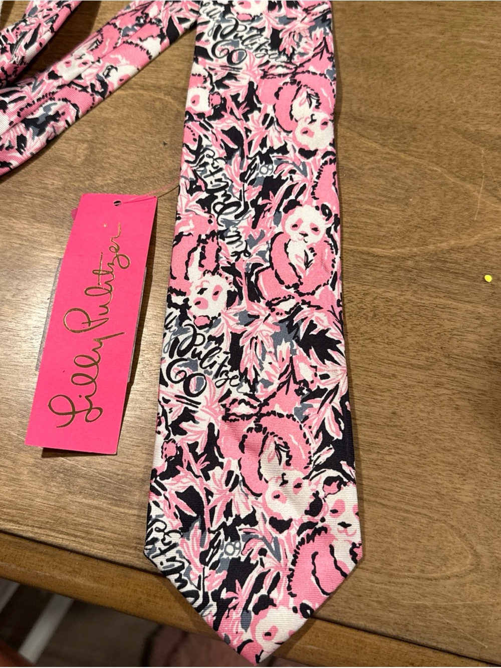 Lilly Pulitzer 100% Silk Men's Necktie Hangin' With My Boo"panda bear NWT